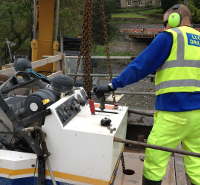 Bridge deck being drilled